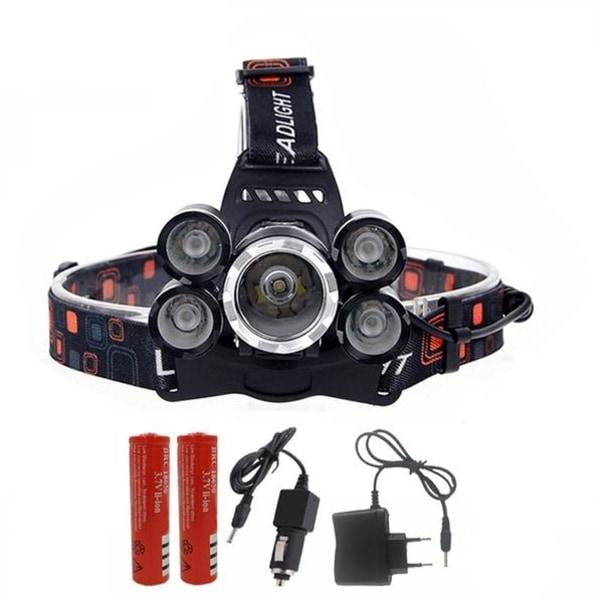 Stark pandelampe 5 x LED CREE T6 Inkluderer Batterier og Oplader Sort