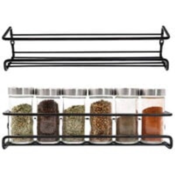 Kitchen spice rack, metal spice rack without drilling, kitchen wall-mounted spice rack, spice holder pantry cabinet, 29x6x6cm (black, 2 pcs)