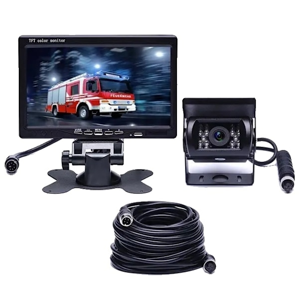 Lastbilsövervakningskamera för lastbil, 4-stifts, 12V/24V Backningskit, 1 Monitor 1 Kamera