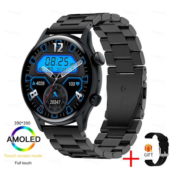KAVSUMI Smartwatch AMOLED HD-skärm Alltid på-display Damklockor Bluetooth-samtal IP68 Vattentät Sport Fitness Herr Smartwatch Svart Stål