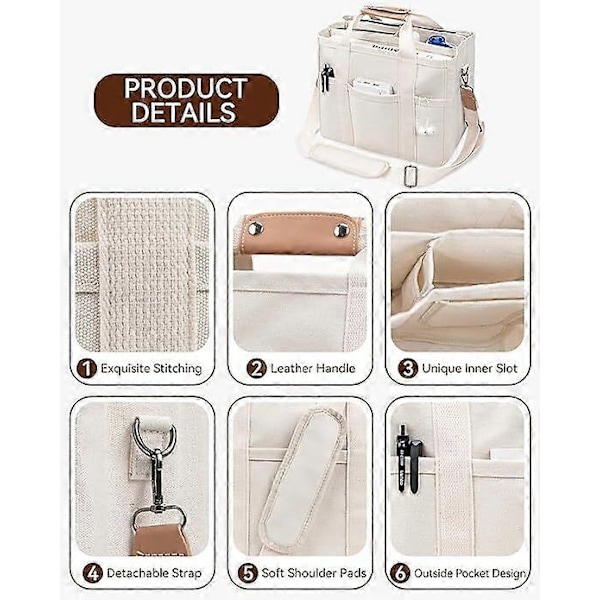 Canvas Tote Bag med Flere Rom for Kvinner (FMY)