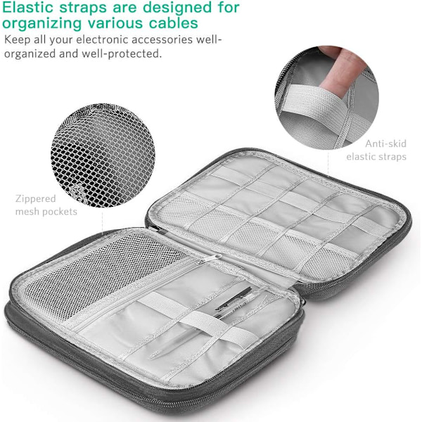 Elektronikktilbehør Veske, Universal Bærbar Reise Gadget Veske for USB-kabelenhet, SD-kort, Lader Harddisk (Grå)