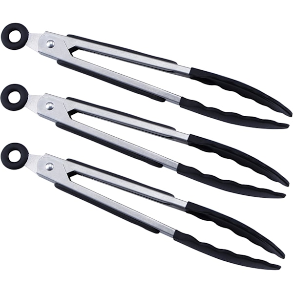 Mini silikon serveringstenger 17,8 cm Sett med 3 - Svart