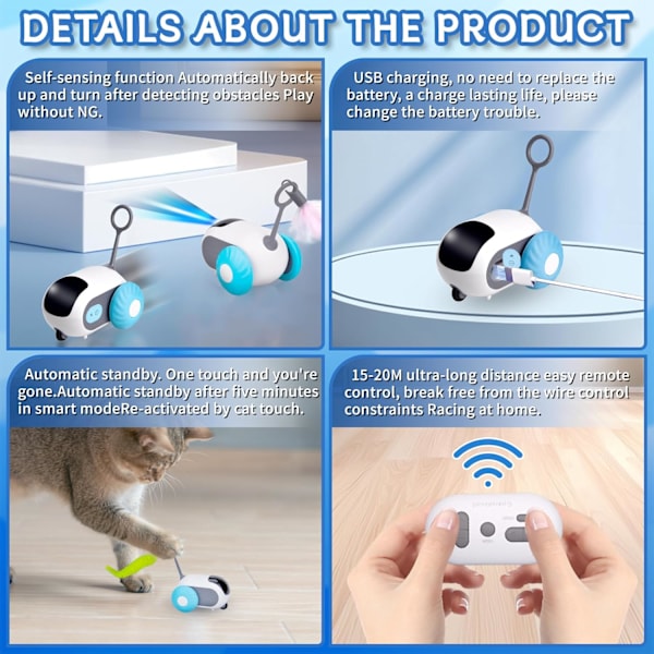 Tre moduser interaktiv katteleke, gravitasjonsfølsom bevegelse, Lazy Cat Moving Toy, Universal Turbo Tail 2.0 katteleke, USB-oppladbar