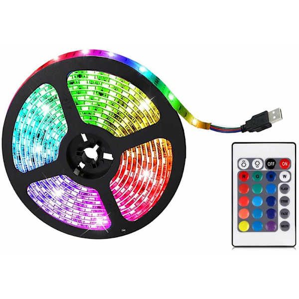 5050RGB30 lampor/meter lim vattentät IP65 färgglad ljusremsa set (2 meter 5050 lampor med batterilåda fjärrkontroll 24 knappar modell)