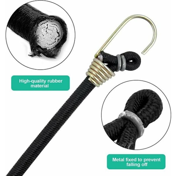 Svart 10 styk spændere med kroge Mini Elastisk Heavy Duty Uni