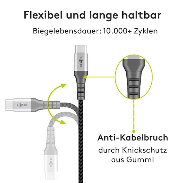 USB-C™ til USB-A tekstilkabel med metallkontakter 0,5 m