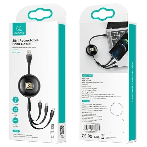 USAMS-kaapeli U69 3in1 1m vihreä/vihreä (salama/microUSB/USB-C) SJ508USB03 (US-SJ508)