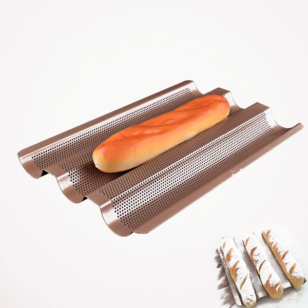 3 Rums Rustfrit Stål Brødform Køkken Franskbrød Ovn Hjem Baguette DIY Bølgeformet Non-Stick Bageplade Bageform Baguetteform Perforeret