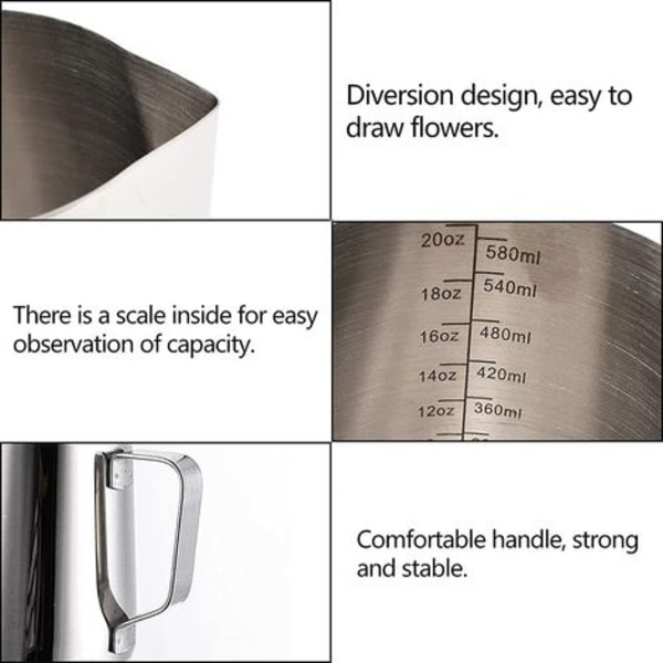 Melkekanne, melkekanne, melkekanne i rustfritt stål, melkekanne i rustfritt stål, melkeskumkanne, 350 ML for å lage melk