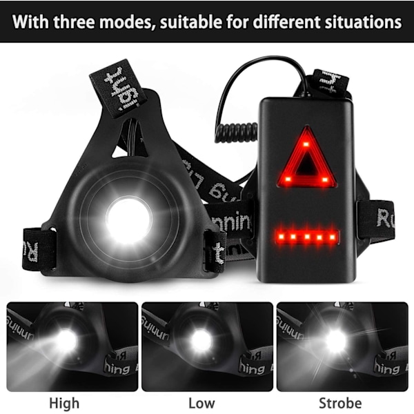 Løpevest med LED-lys 250 lumen for løping, sykling, vandring, c