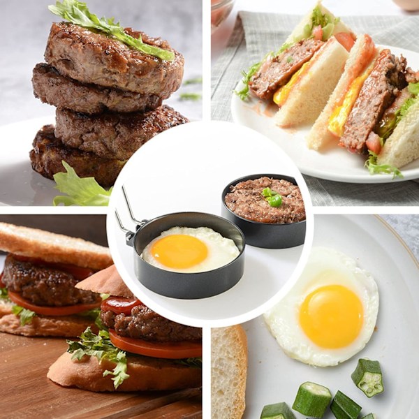 4 stk. eggeringer, 3 tommer stål eggformer sirkel eggkoker non-stick eggform med børste for steking av egg frokost