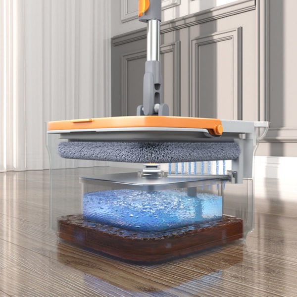 Integrated Flat Mop with Bucket Hangable Design Rotating Wash Mop for Living Room