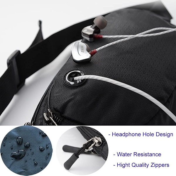 Crossbody Fanny Pack, for Women and Men, Waist Pack, Waterproof, Belt Bag, for Travel, Walks, Hiking and Running (Black)