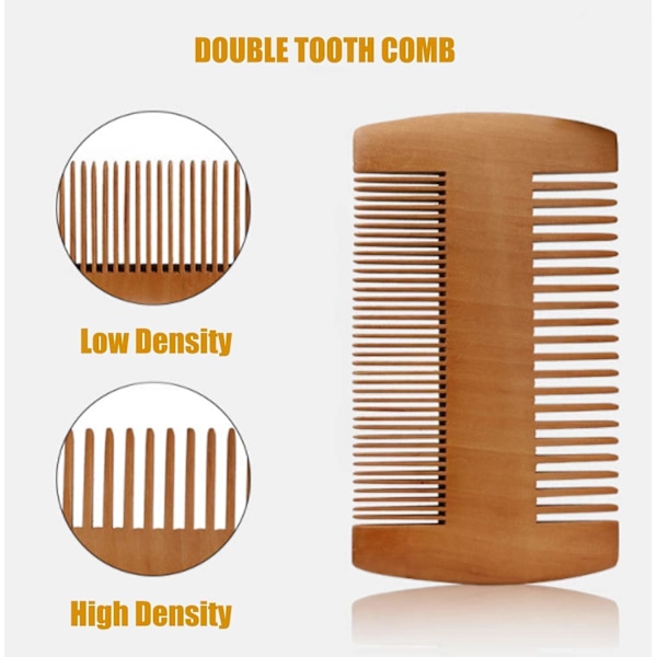 Skäggkam och borste set, trä vildsvinsborste skäggborste, fickkam, bärbar hårkam för att kamma skägg hår, ta bort skräp, massera ansiktet