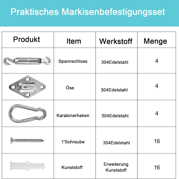 M6 markis monteringssats, markis tillbehör montering för fyrkant