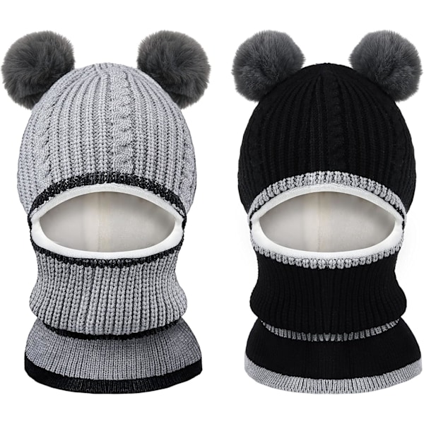 ieces Children's Beanie Scarf Kids Knitted Beanie Winter Thick Ear Flap Skull Beanies for Boys Girls Black, Gray