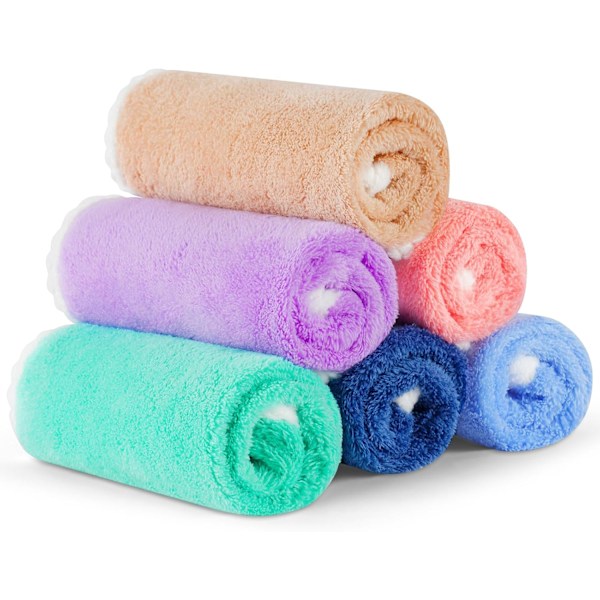 Baby Washcloths, 6-Pack Coral Fleece Face Towels, Reusable and Washable Mini Wipes