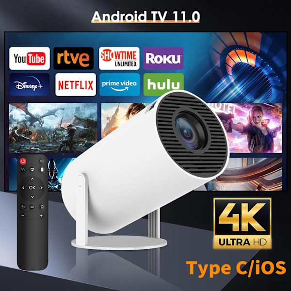 4K Minip projektor 10000 Lumen LED 1080P WiFi Bluetooth UHD Bärbar Hemmabio