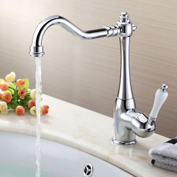 Elegant kitchen faucet sink mixer faucet high spout 360° rotation retro chrome brass kitchen faucet