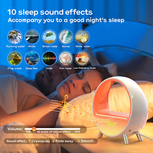 LED Wake Up Light Färgglad väckarklocka Nattlampa Solnedgångssimuleringslampa Bluetooth-kompatibel högtalare