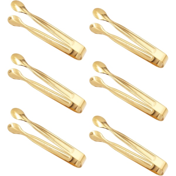Godistång, 6 st Istänger, Mini Tångklämma i Rostfritt Stål, Istänger för Socker, för Mat som Isbitar, Socker, Citronskivor, Sallader - Guld