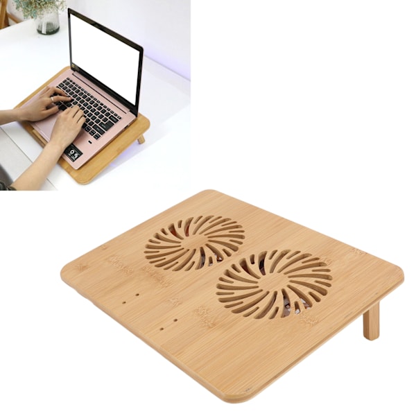 Laptop kjøleplate 2 nivåer justerbar vinkel bambusmateriale ergonomisk design bærbar dobbel vifte laptop stativ