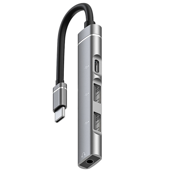 Type-C-dockningsstation till 3,5 mm-kontakt USB2.0 TypeC HUB 4-i-1-splitter USB C-adapter för UDisk-tangentbord Grå