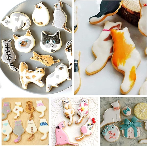 Kakformar Set, 5 st Rostfritt Stål Söta Gående & Sittande Katt Serie DIY Kakform Äggform Tecknad Bakform, Fondantverktyg Pa