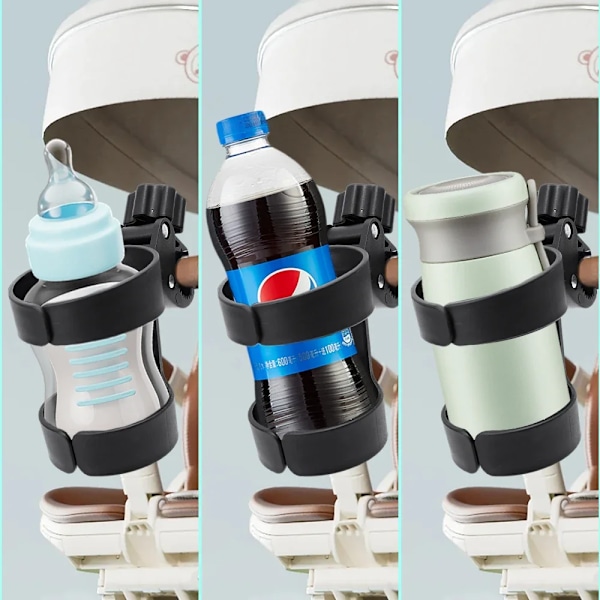 360 Justerbar barnevogn vannkoppholder Paraplyholder for barneflasker Baby- og småbarnsrullestol Drikkevannkopper Feste Montering Stativ