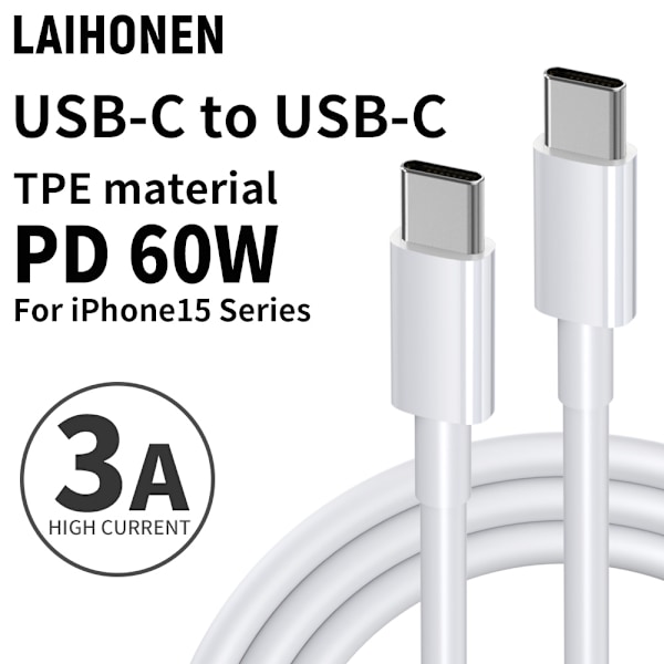3M pikalatauskaapeli, 2 kpl USB C - USB C -kaapeli PD 60W