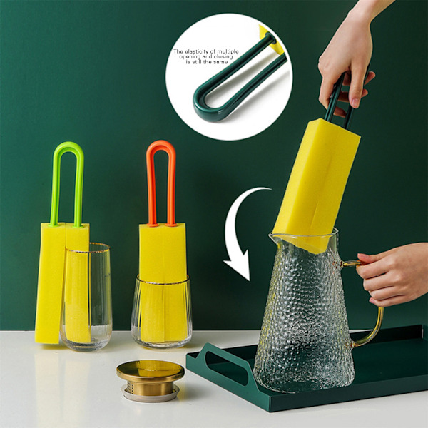 High Density Sponge Cup Brush with Long Handle Reusable Water Bottle Brush
