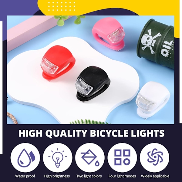 Sæt med 8 Cykellygter Silikone LED Cykellygter Vandtæt Clip-on For- og Baglygter med Vandtæt Etui og Batterier til Mountainbike