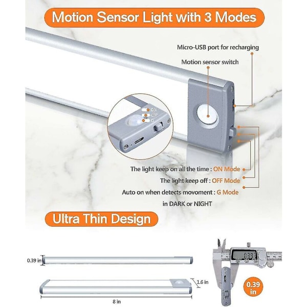 Bevegelsessensor LED-belysning under skap Trådløs skaplampe Ladbar