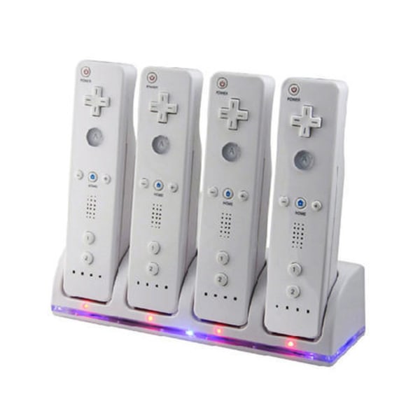 Kompatibel med Wii Ladestation Bluelight Ladestation til 4 Controllere - Hvid