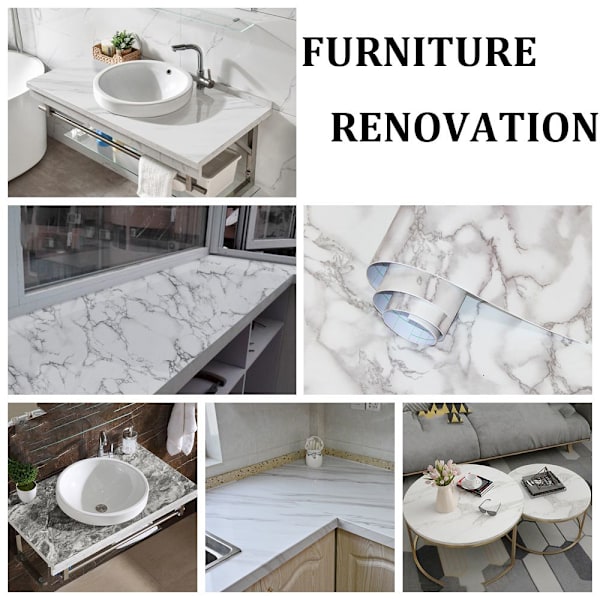 Marmor Tapet Skrivebordsklistremerke Møbelrenovering HVIT Hvit