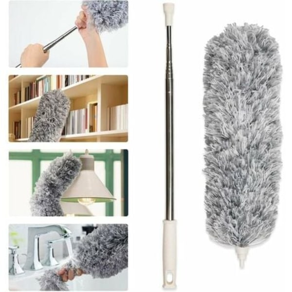 Telescopic duster with stainless steel extension, flexible anti-static and washable duster perfect for removing dust I