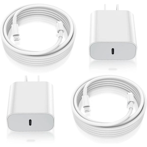 2-pakning kompatibel med hurtiglader, 20W Apple hurtiglader, med USB C til Lightning-kabel 2 meter superladeblokk for 11/12/13/14 [L]