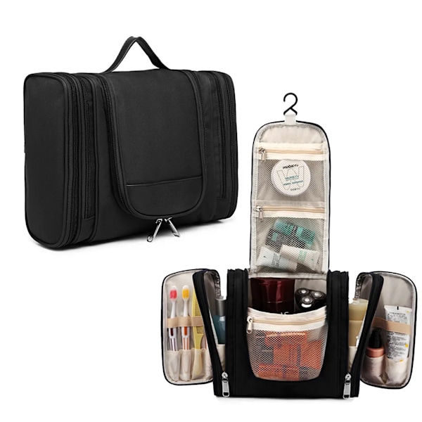 Toalettmappe, unisex toalettmappe, liten, svart - Hengbar toalettmappe