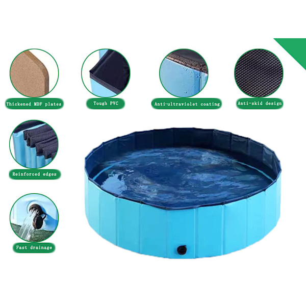 Hopfällbar hundpool för husdjur, hopfällbar pool för hundar, husdjur, badkar, PVC barnpool för hundar, katter och barn, blå
