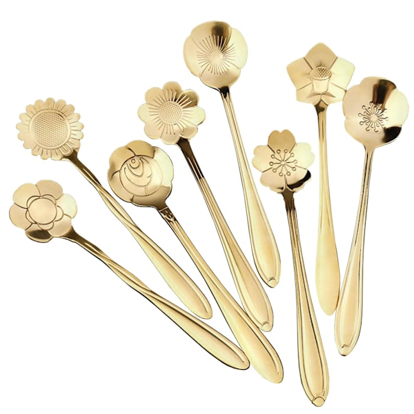 Elegante Blomsterdesign Dessert Skeer i Rustfrit Stål, 8 stk