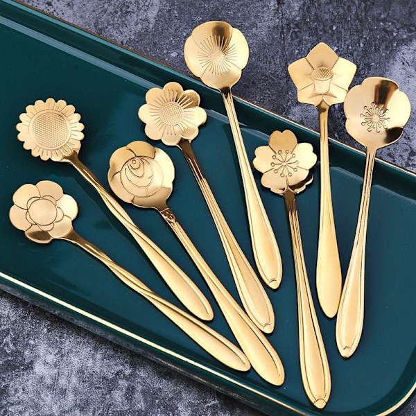 Elegante Blomsterdesign Dessert Skeer i Rustfrit Stål, 8 stk
