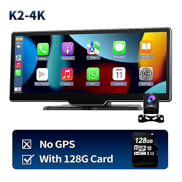 K2 Dashcam 4k Bil Dvr Trådlös Carplay & Android Auto Aux Dashcam 5g Wifi Bt Dubbla Linser Gps Navigation Video Körinspelare [gratis frakt]