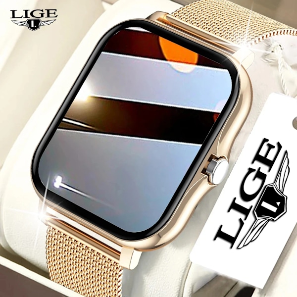 LIGE Ny Bluetooth Samtal Smart Klocka Dam Röstassistent Sport Fitness Armband Vattentät Lday Smartwatch Herr För Android Ios Mesh-armband yin färg