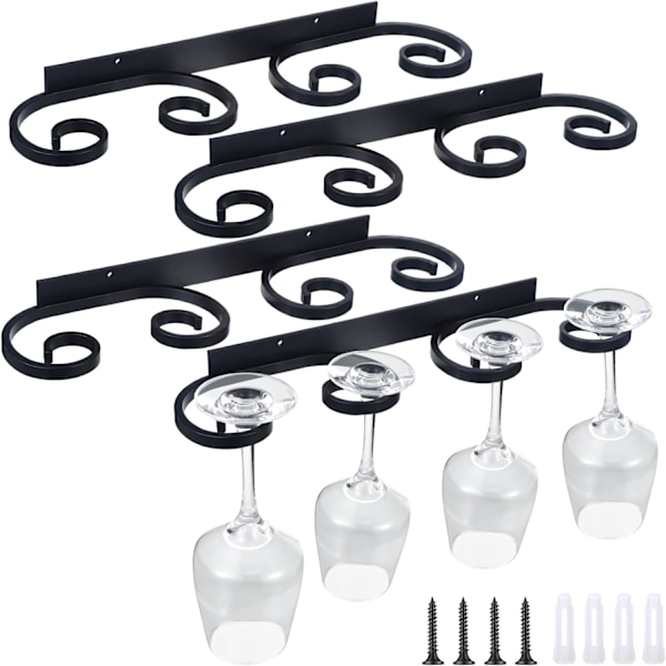 2 stk Veggmontert Vinglassstativ Vinglassholder Metall Vinglasshenger Svart Tråd Vinglassholder