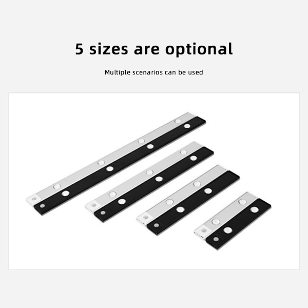 Trådløs Magnetisk Sensorlampe Lysstaver Bevegelsessensor Leselampe Nattlampe for Soverom Garderobe Bad Stue Hall svart