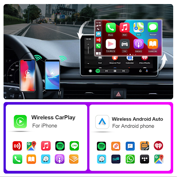 2 I 1 Mini trådløs CarPlay & Android Auto-adapter til iPhone & Android – Nyd friheden fra ledninger