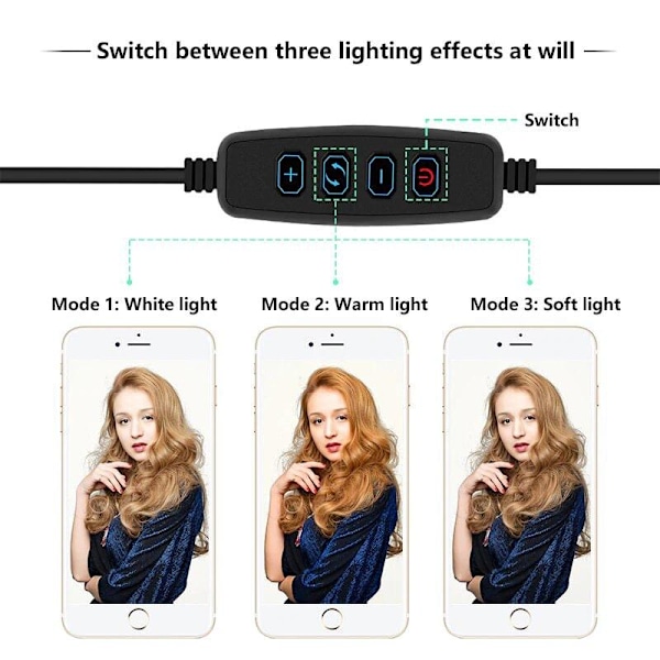 26 cm Selfie-lampe, Stativ & Mobilholder - Perfekt Belysning