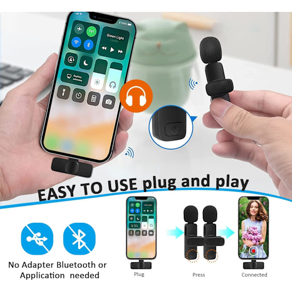 Professionel trådløs lavaliermikrofon til iPhone, iPad - Omnidirektionel kondensatormikrofon til interview Vlog YouTube