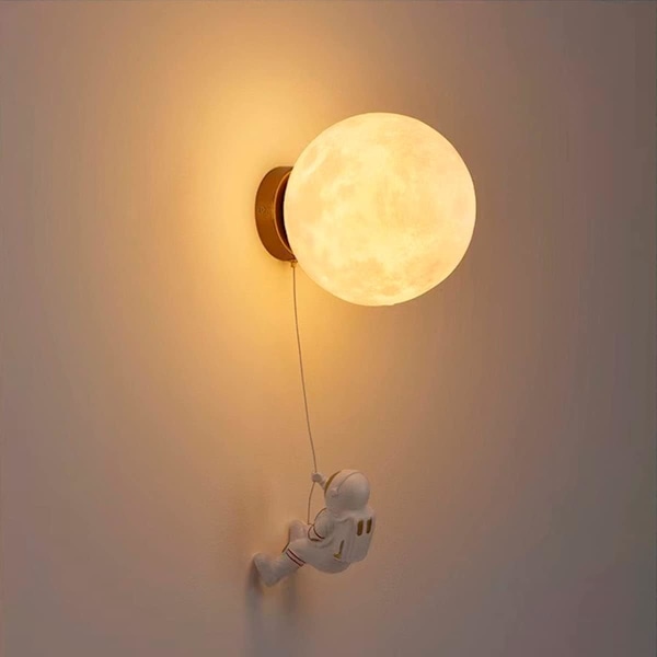 Indoor Wall Lamp, Modern Wall Lamp 15CM, Moon and Astronaut Design LED Wall Lamp, Indoor Wall Lamp for Kids Room